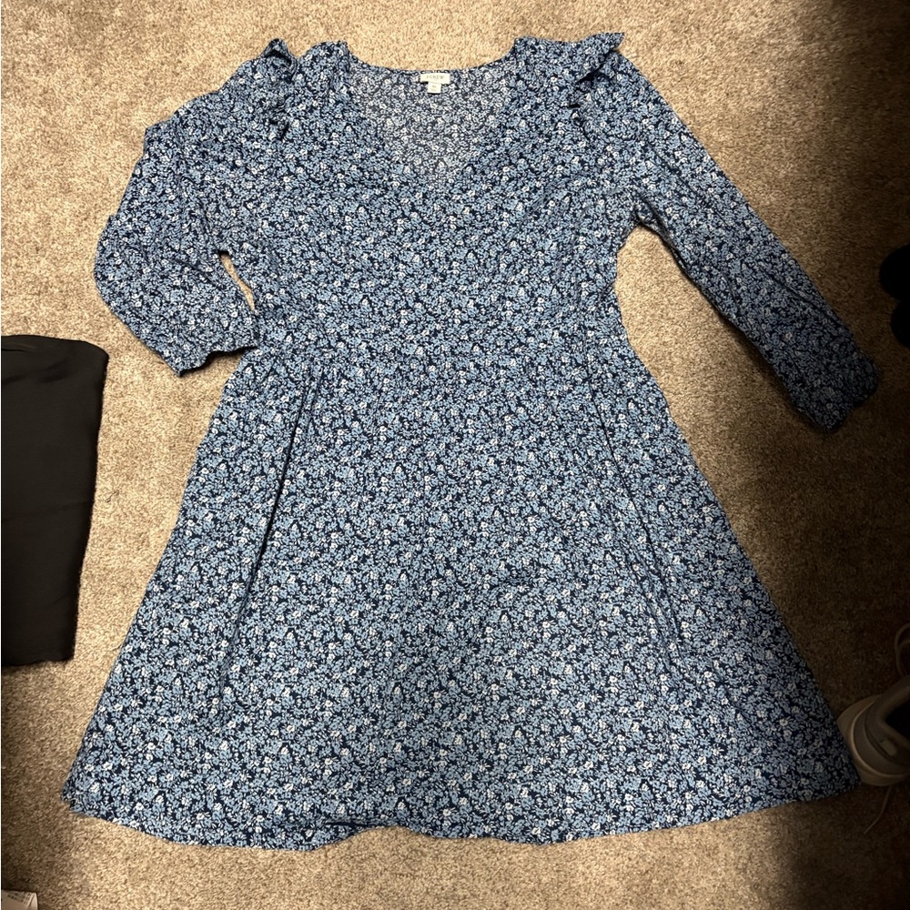 J. Crew Blue Floral Long Sleeve Dress